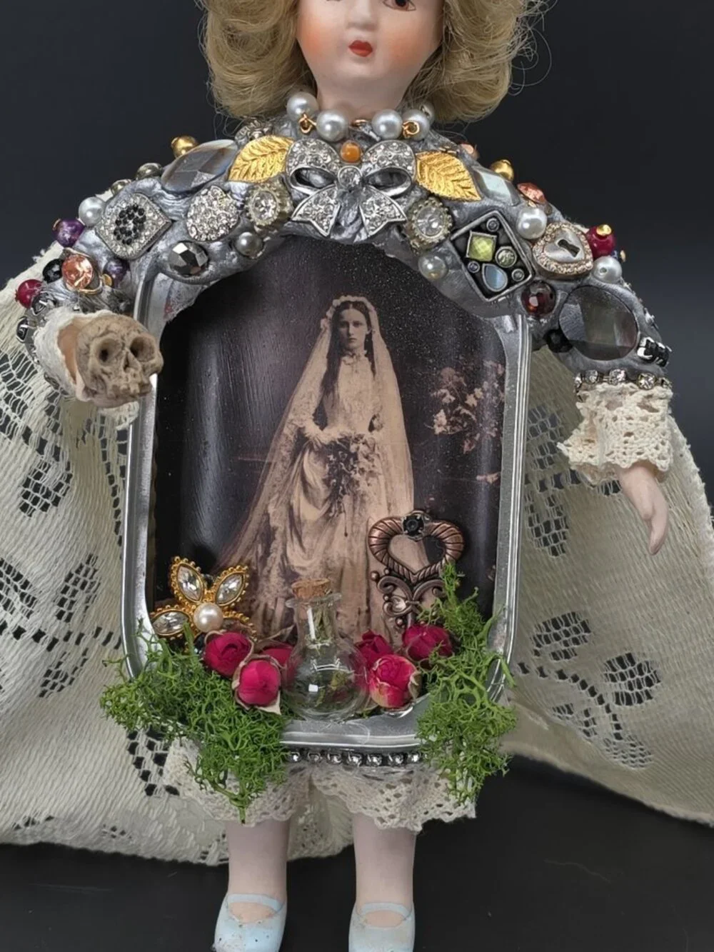 OOAK Victorian Mourning Bride Art Doll Mixed Media Assemblage Gothic Decor 10